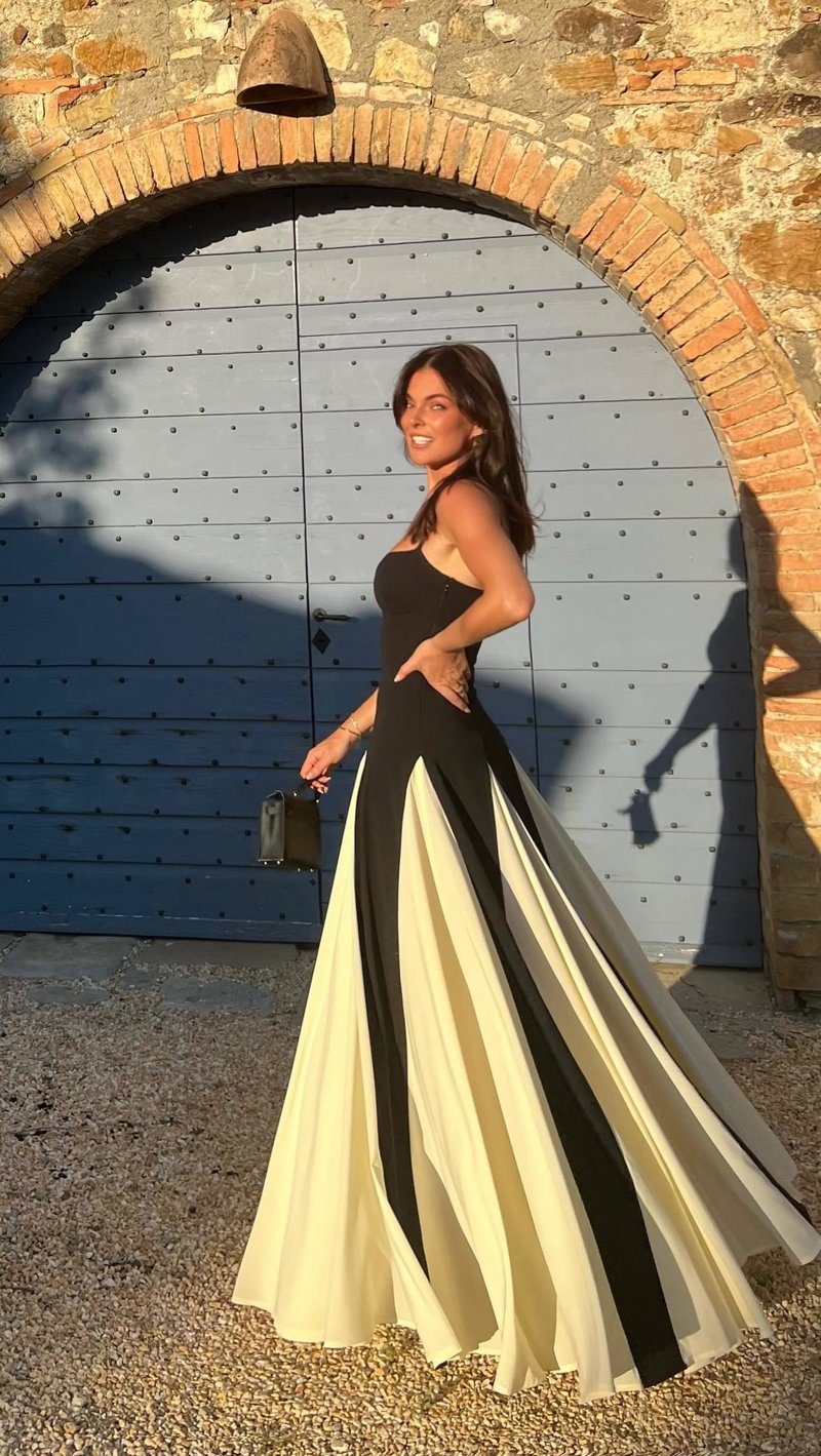 Black and Ivory Split Maxi Dress H6487