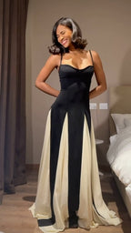 Black and Ivory Split Maxi Dress H6487