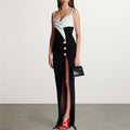 Black and White Button Front Maxi Dress H6415