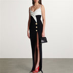 Black and White Button Front Maxi Dress H6415