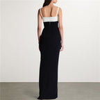 Black and White Button Front Maxi Dress H6415