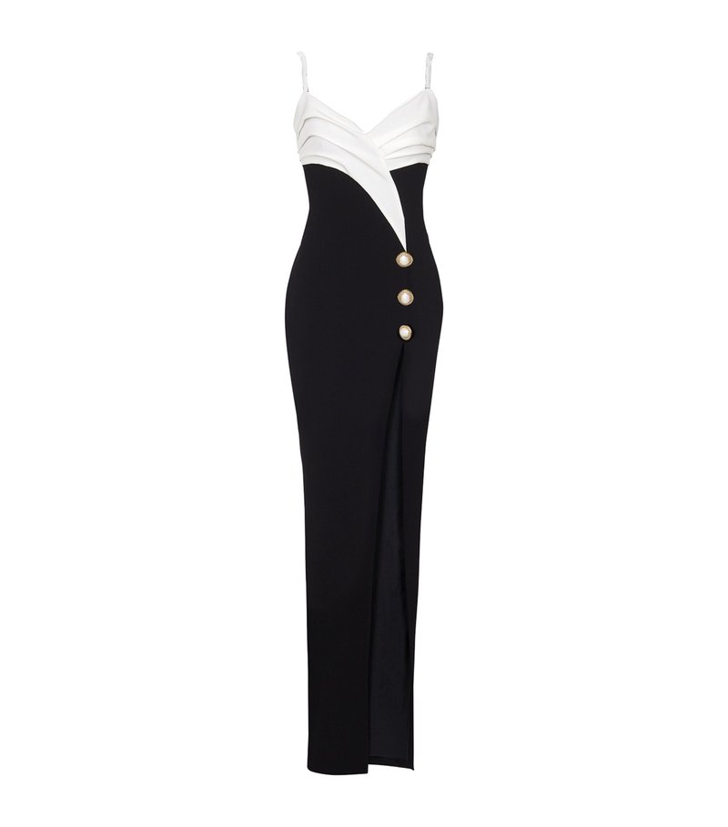 Black and White Button Front Maxi Dress H6415