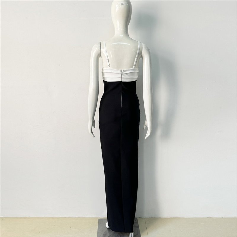 Black and White Button Front Maxi Dress H6415