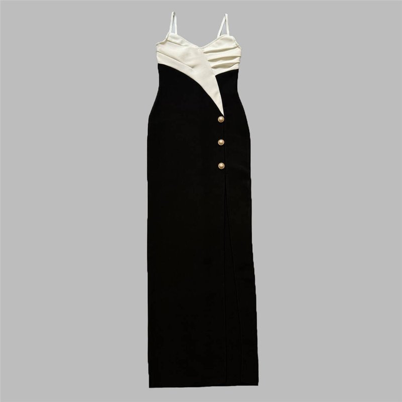 Black and White Button Front Maxi Dress H6415