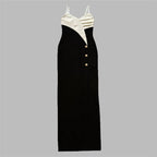 Black and White Button Front Maxi Dress H6415