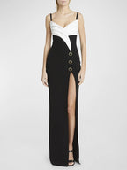 Black and White Button Front Maxi Dress H6743