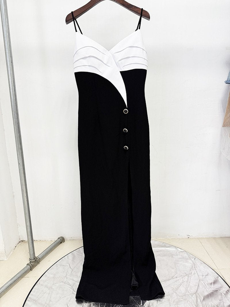 Black and White Button Front Maxi Dress H6743