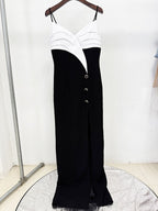 Black and White Button Front Maxi Dress H6743