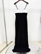 Black and White Button Front Maxi Dress H6743