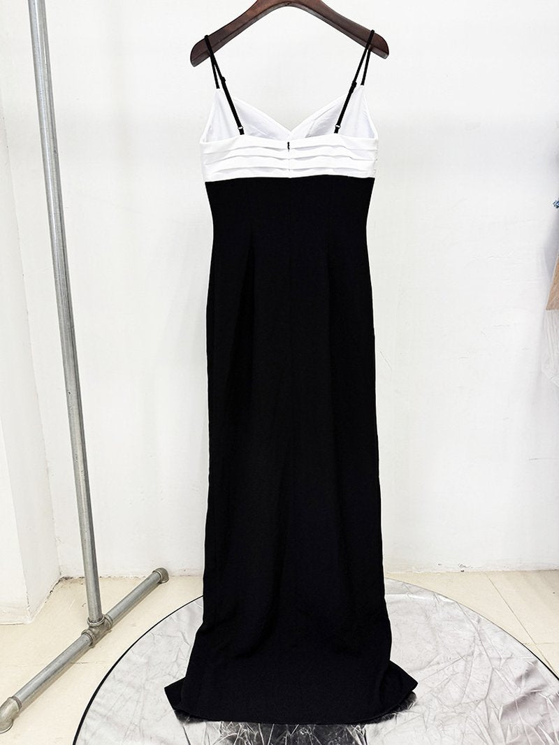 Black and White Button Front Maxi Dress H6743