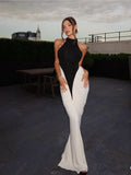 Black and White Halter Mermaid Gown H6993