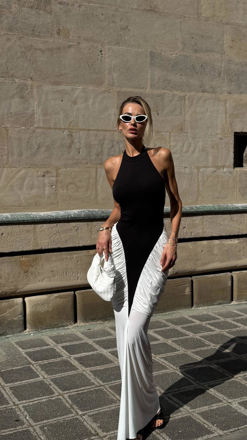 Black and White Halter Mermaid Gown H6993
