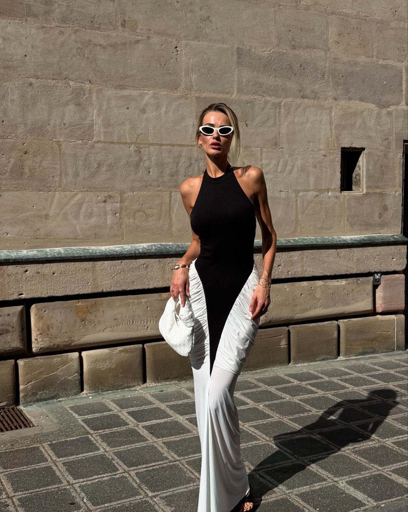 Black and White Halter Mermaid Gown H6993