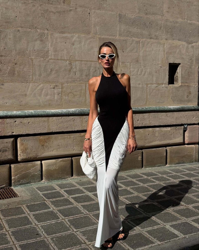 Black and White Halter Mermaid Gown H6993