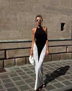 Black and White Halter Mermaid Gown H6993