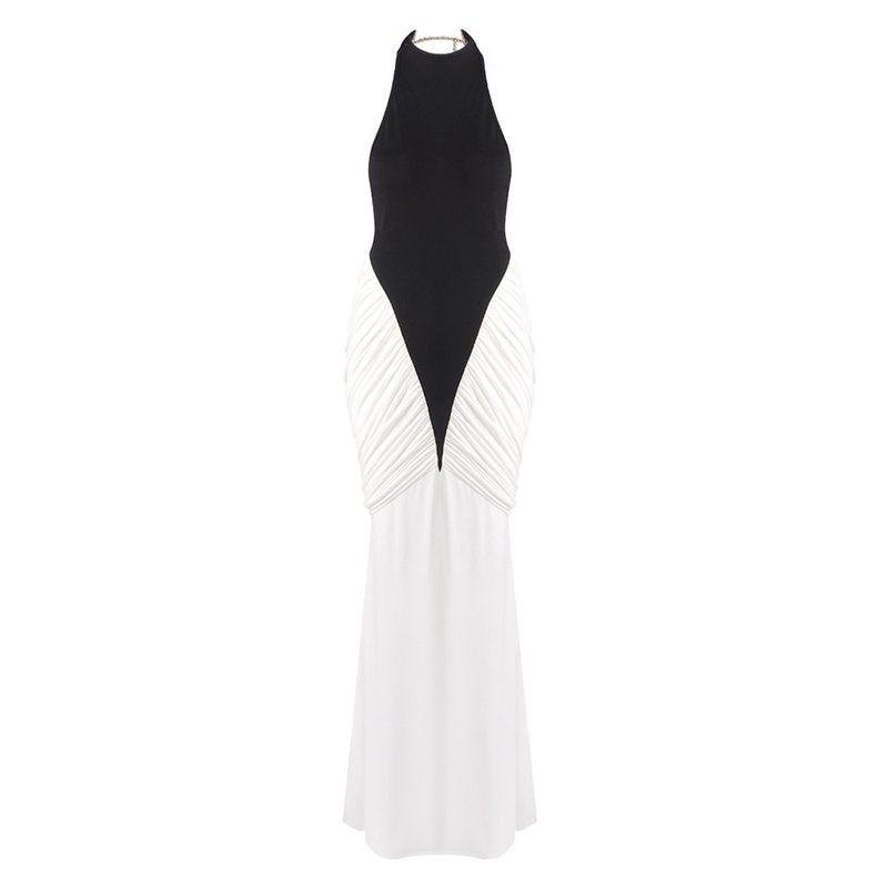 Black and White Halter Mermaid Gown H6993