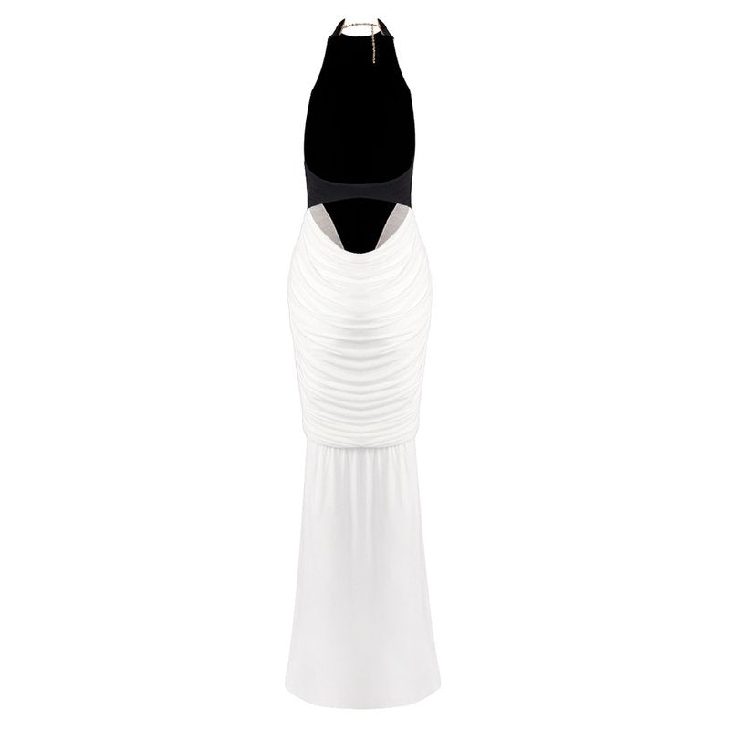 Black and White Halter Mermaid Gown H6993