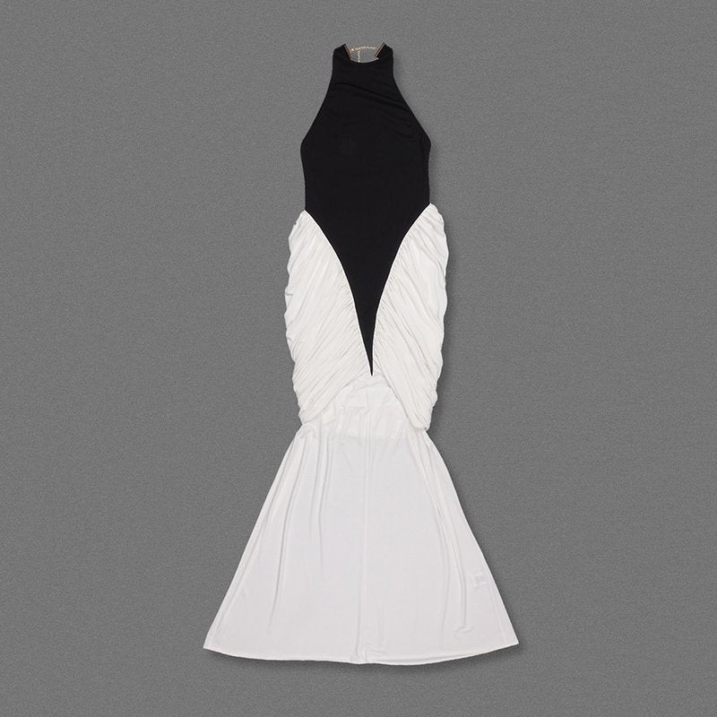 Black and White Halter Mermaid Gown H6993