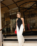 Black and White Halter Mermaid Gown H6993