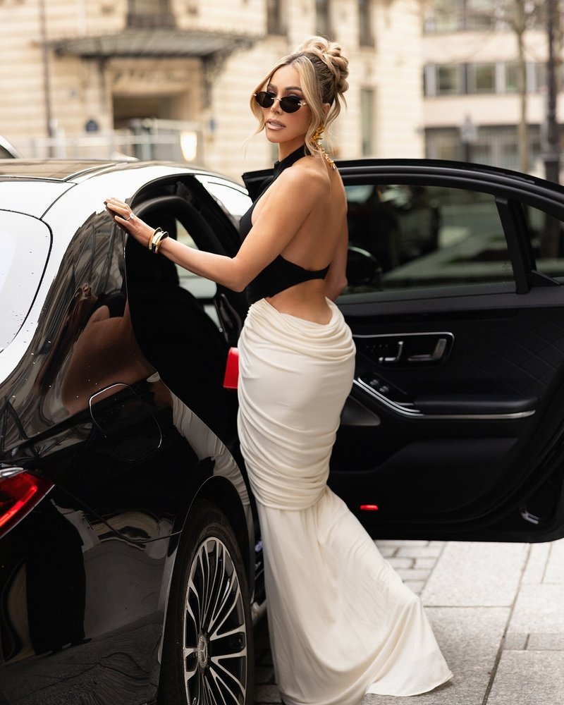 Black and White Halter Mermaid Gown H6993
