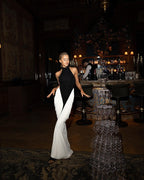 Black and White Halter Mermaid Gown H6993