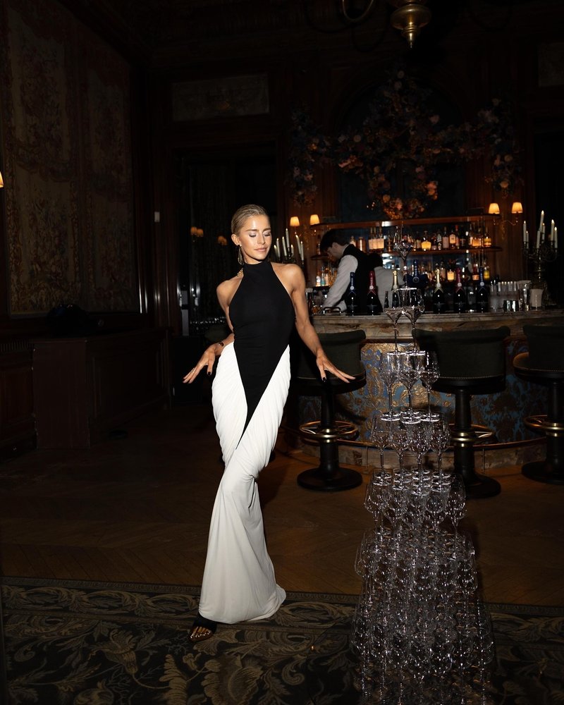 Black and White Halter Mermaid Gown H6993