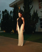Black and White Halter Mermaid Gown H6993