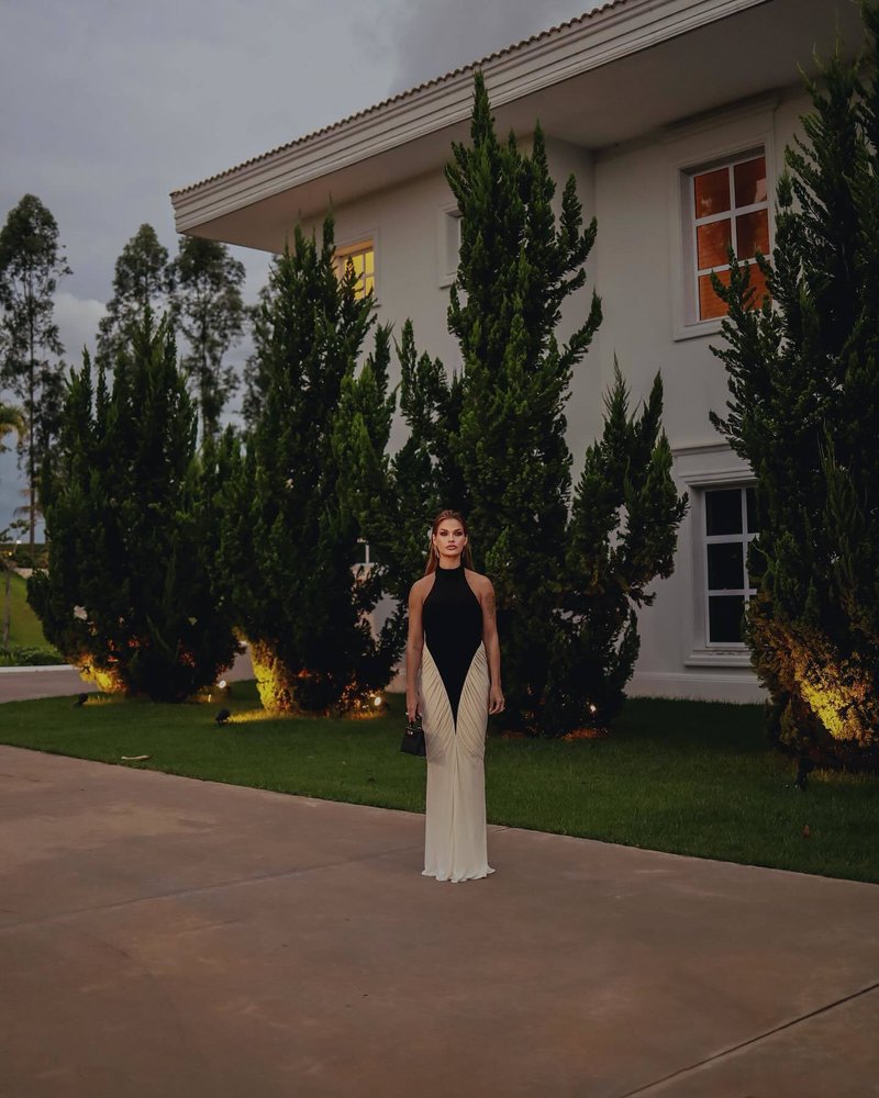 Black and White Halter Mermaid Gown H6993