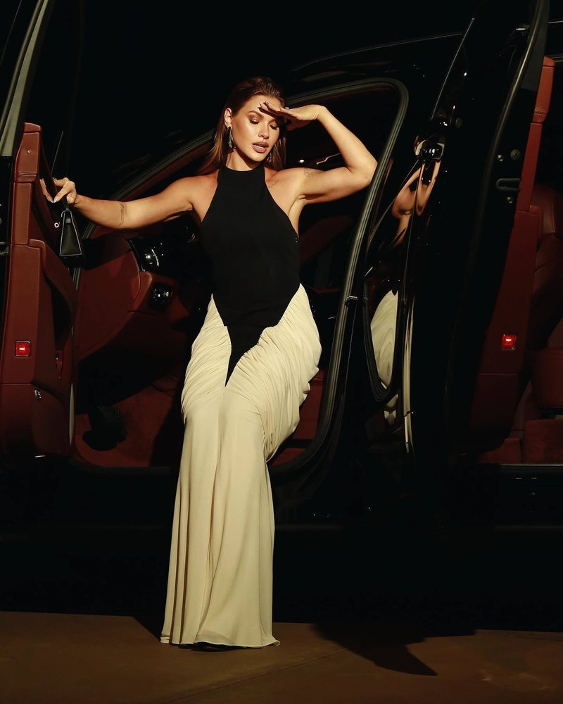 Black and White Halter Mermaid Gown H6993