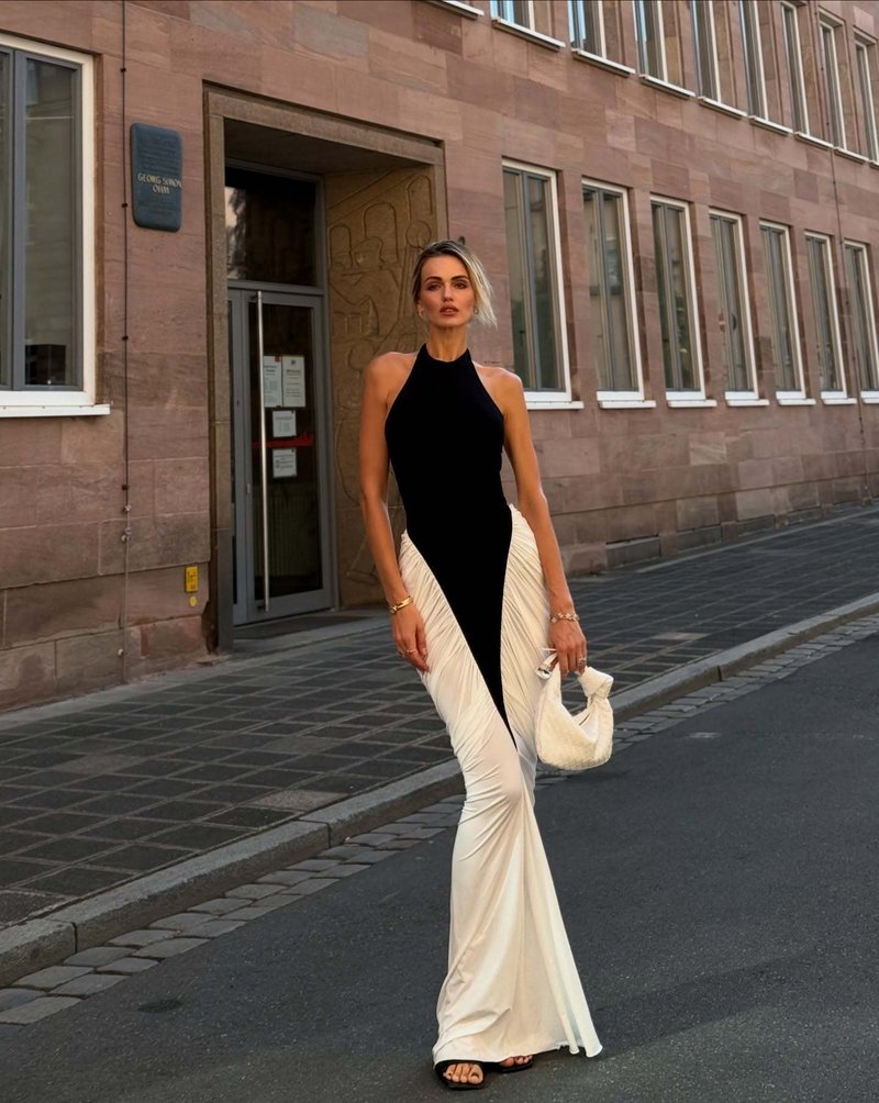 Black and White Halter Mermaid Gown H6993