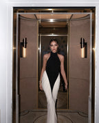 Black and White Halter Mermaid Gown H6993