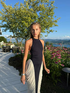 Black and White Halter Mermaid Gown H6993