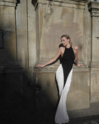 Black and White Halter Mermaid Gown H6993