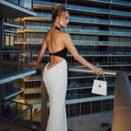 Black and White Halter Mermaid Gown H6993