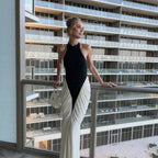 Black and White Halter Mermaid Gown H6993