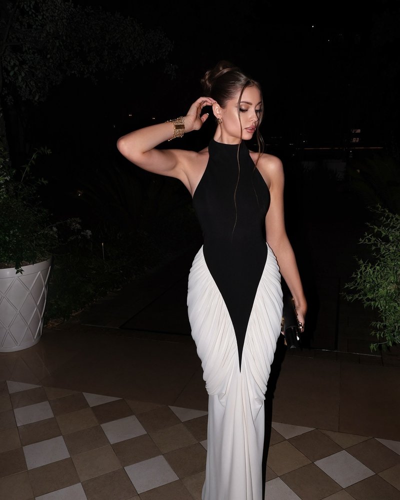 Black and White Halter Mermaid Gown H6993