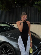 Black and White Halter Mermaid Gown H6993