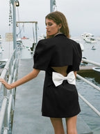 Black and White Lapel Mini Dress H5682