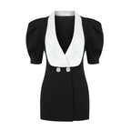 Black and White Lapel Mini Dress H5682