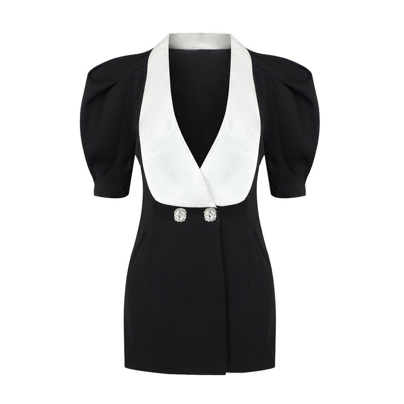 Black and White Lapel Mini Dress H5682