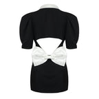 Black and White Lapel Mini Dress H5682