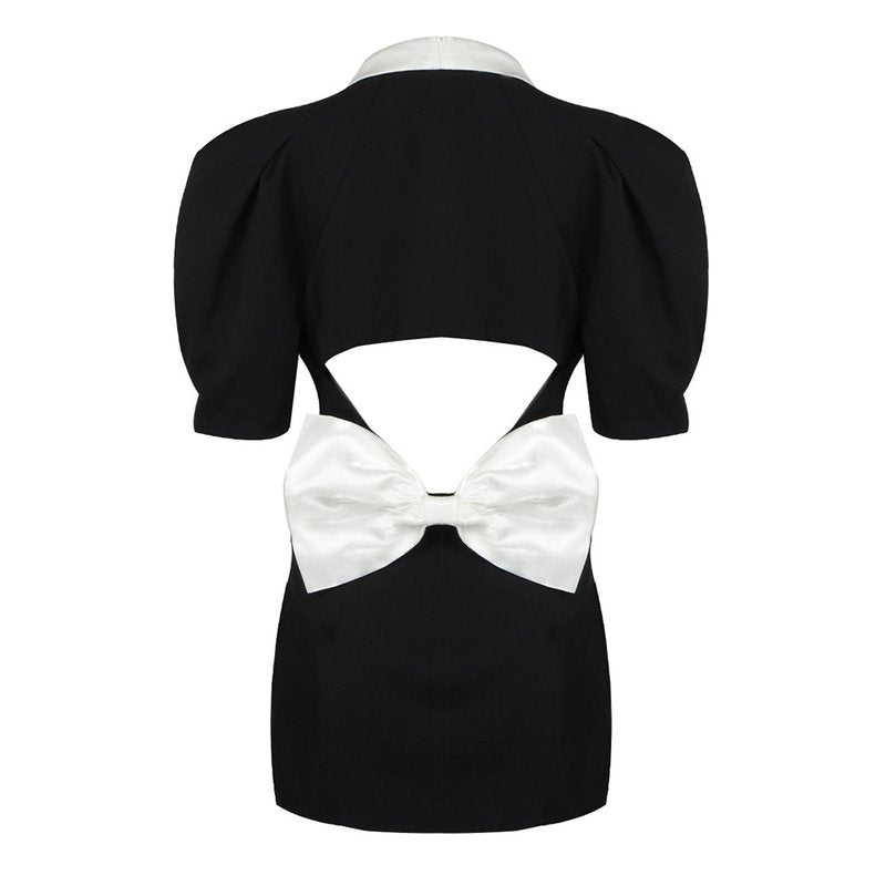 Black and White Lapel Mini Dress H5682