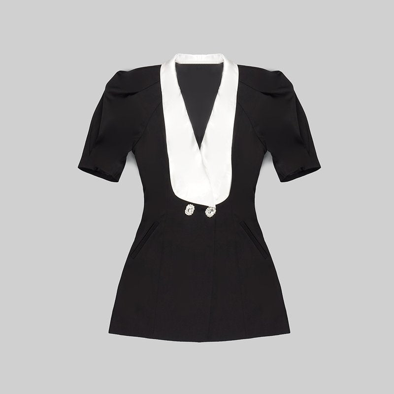 Black and White Lapel Mini Dress H5682