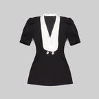 Black and White Lapel Mini Dress H5682