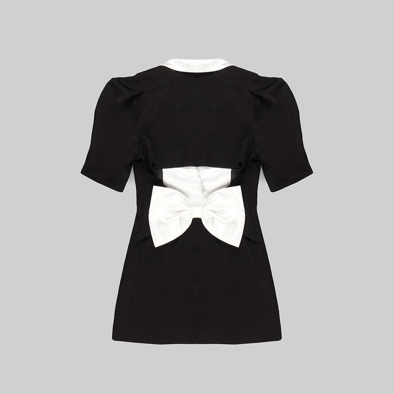 Black and White Lapel Mini Dress H5682