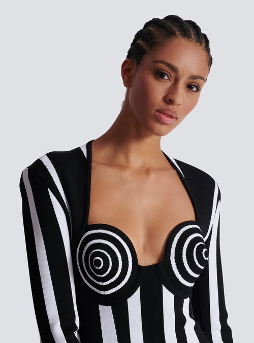 Black and White Striped Bodysuit H6505