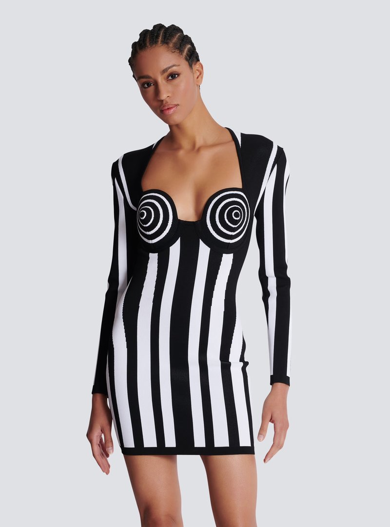 Black and White Striped Bodysuit H6505