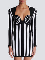 Black and White Striped Bodysuit H6505