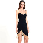 Black Asymmetric Fringe Mini Dress H6137