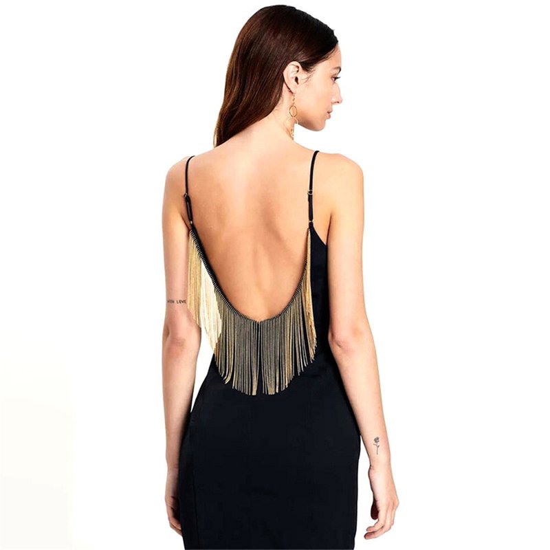 Black Asymmetric Fringe Mini Dress H6137